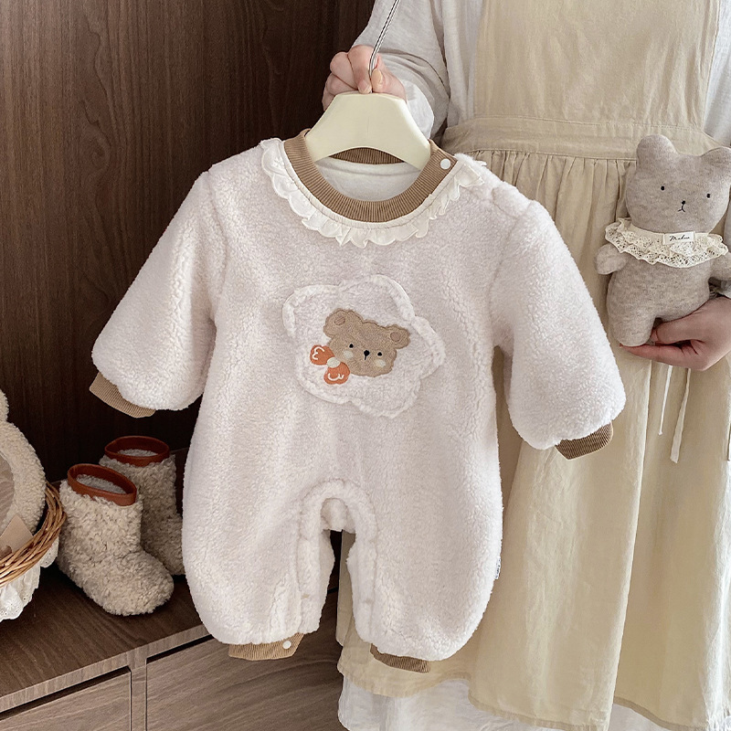 婴儿衣服秋冬装加绒保暖连体衣韩系小月龄女宝宝洋气卡通外出爬服|undefined