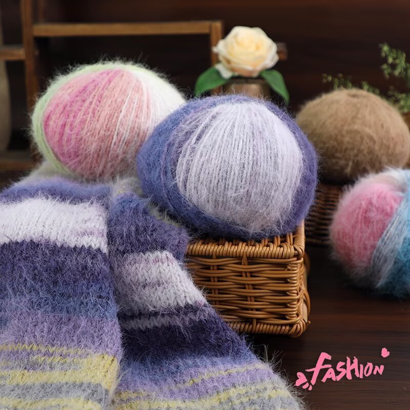 Xuebao Manufacturer's Wool and Mohair Blend Long-Staple Gradient Dyed Soft Hat, Scarf, Sweater, Seven-Star Blanket, Cape Xuebao Manufacturer's Wool and Mohair Blend Long-Staple Gradient Dyed Soft Hat, Scarf, Sweater, Seven-Star Blanket, Cape