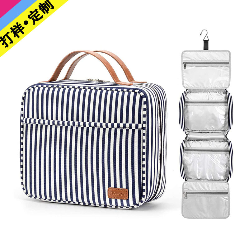 Striped Canvas Travel Wash Bag Waterproof Canvas Wash Bag Wet And Dry Separation Large-capacity Canvas Travel Cosmetic Bag