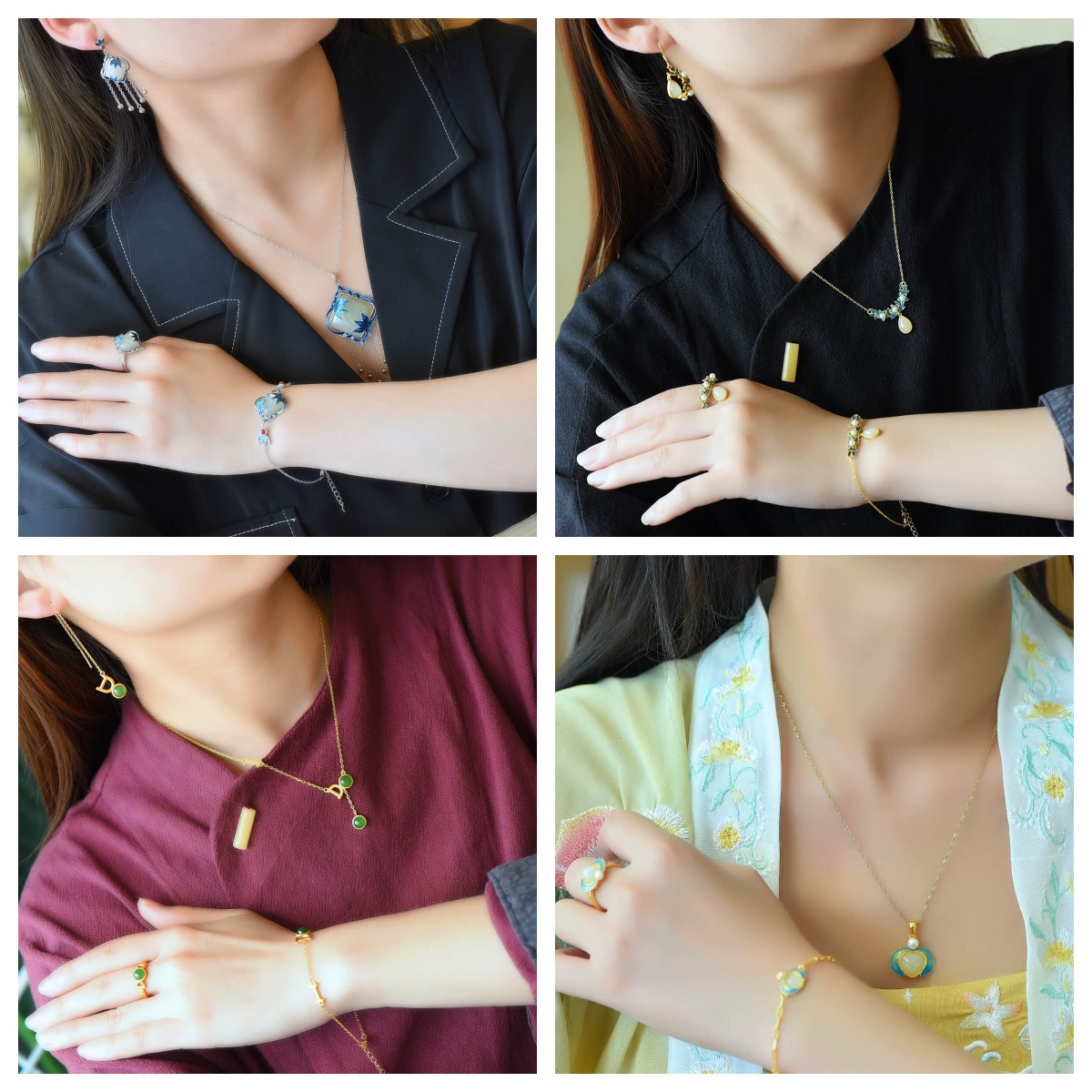 925 серебряная инкрустация Hutian нефритовая квадратная эмаль набор древний французский серебряный Hutian нефритовая подставка для яшма из четырех частей