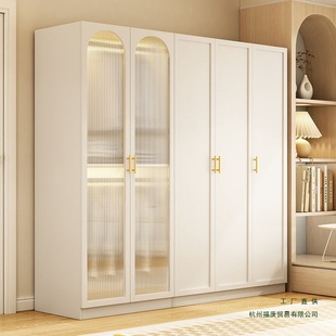 Wardrobe Home Bedroom Modern Light Luxury Cream Style Retro White Solid Wood Glass Door Adult Wardrobe