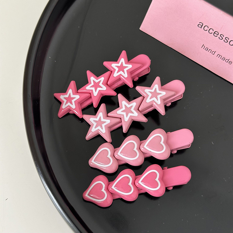 Y2g star sweet cool pink white five-pointed star hairpin side bangs broken hair duckbill clip sweet hair accessories all-match New_voghion.com