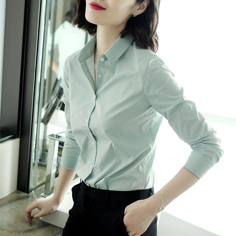 2024 Spring New Women's Long-Sleeve Shirt Solid Color Professional Slim Fit Commuting Shirt Spring and Autumn Versatile Top 2024 Spring New Women's Long-Sleeve Shirt Solid Color Professional Slim Fit Commuting Shirt Spring and Autumn Versatile Top