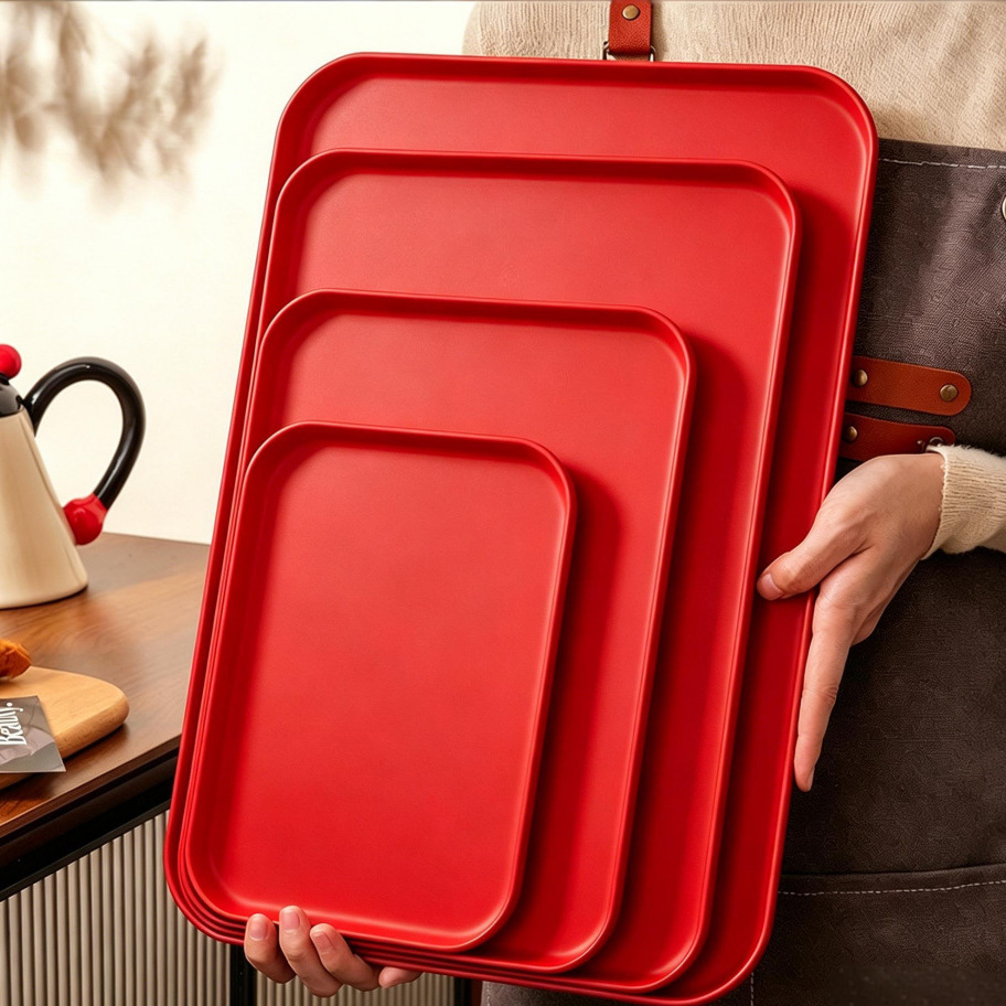Festive red rectangular plastic tea cup for home use