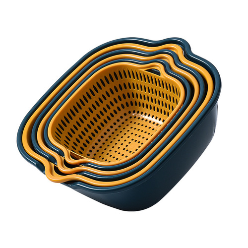 Double-layer Washing Basket for Kitchen, Household Plastic Drain Basket, Thick Vegetable Basin, Can Print LOGO, Living Room Fruit Plate