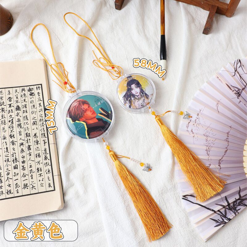 古风圆形吧唧流苏玉佩盒58mm75mm徽章透明外带收纳展示挂件亚克力|undefined