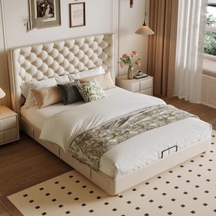 New French Cream Style Storage Bed Master Bedroom Bed Double Bed High Back Bed Leather Bed Italian Minimalist High Box Bed