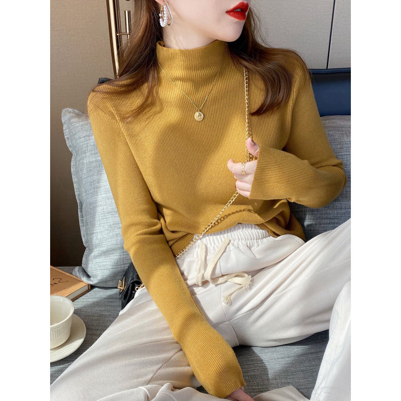 高级感中领针织毛衣女秋冬修身螺纹灰色打底衫洋气半高领内搭上衣|undefined