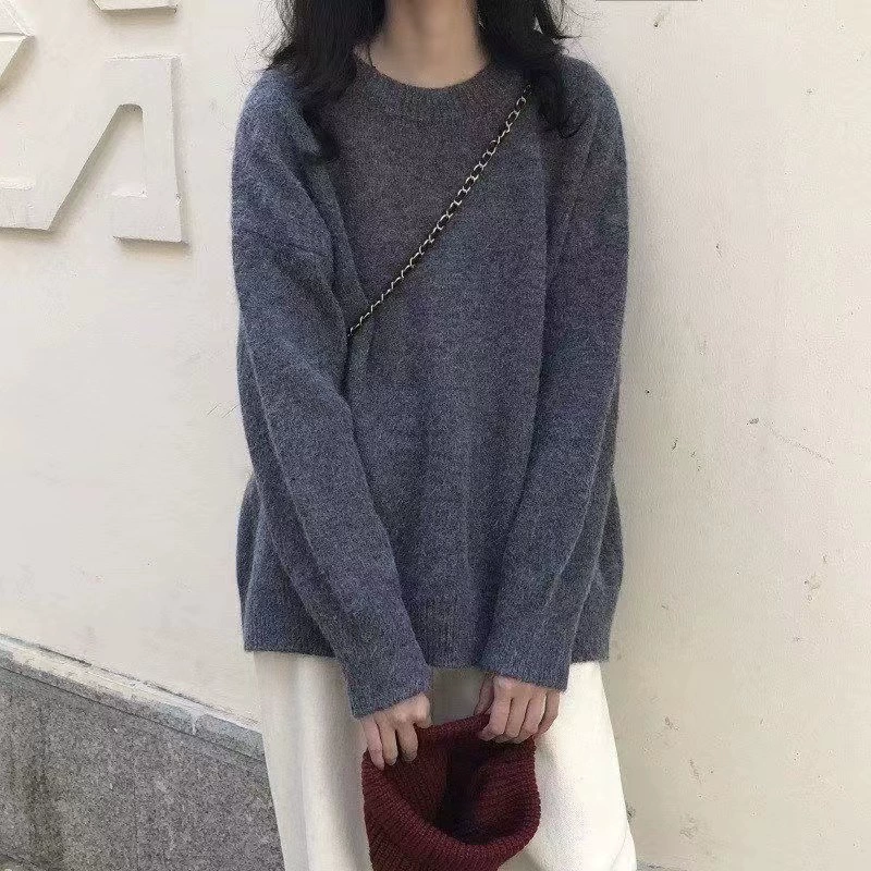 Demi-season Solid Knitted Sweater, One Size, Soft Knit, Spring/Autumn