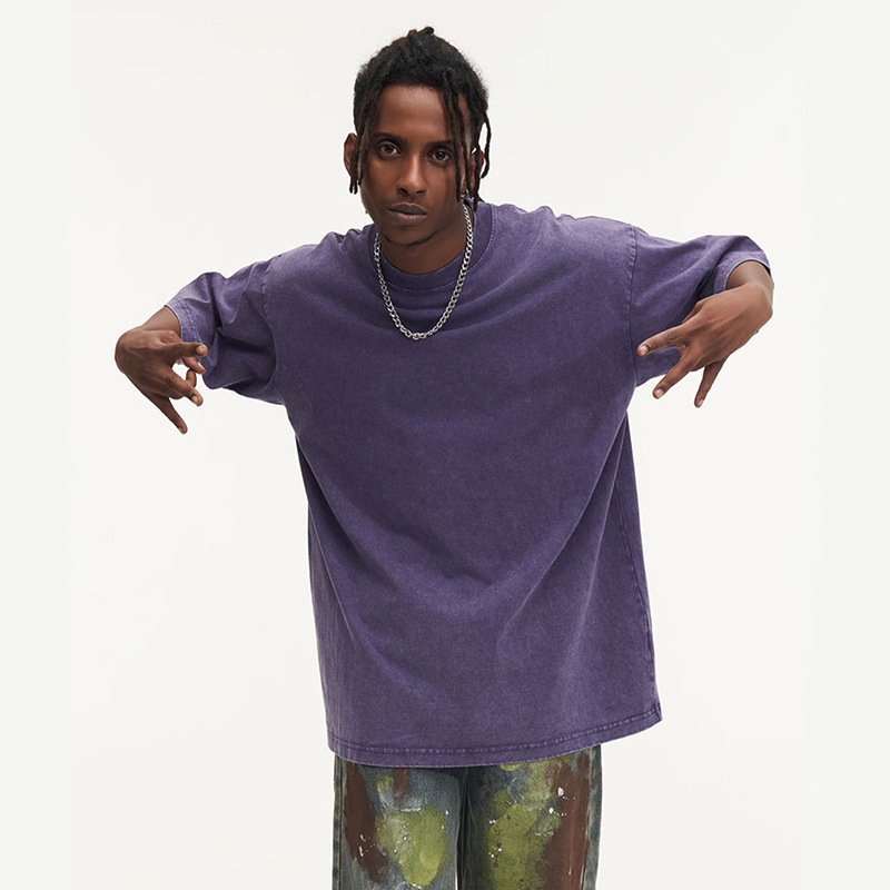 230g pesado camiseta de manga corta hombre nuevo cuello redondo suelto oversize lavado con agua hace la vieja chaqueta de marca de moda