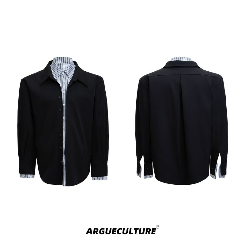 Fake Two-Piece Design Niche White Shirt Men's High-End Handsome American Long-Sleeved Stripesd Sun Protection Shirt Jacket