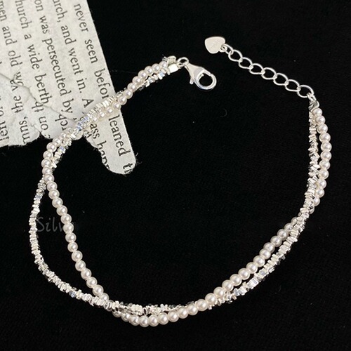 Sweet double-layer broken silver pearl bracelet for women light luxury fashion versatile temperament bracelet ins niche design feel hand jewelry