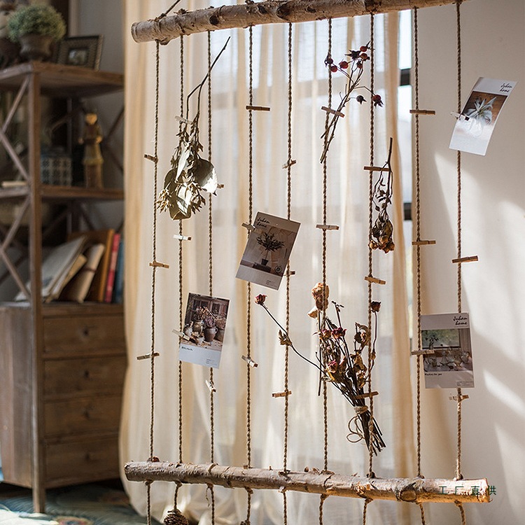 照片夹天然原木手工麻绳悬挂装饰幼儿园教室宿舍照片墙花店壁挂饰
