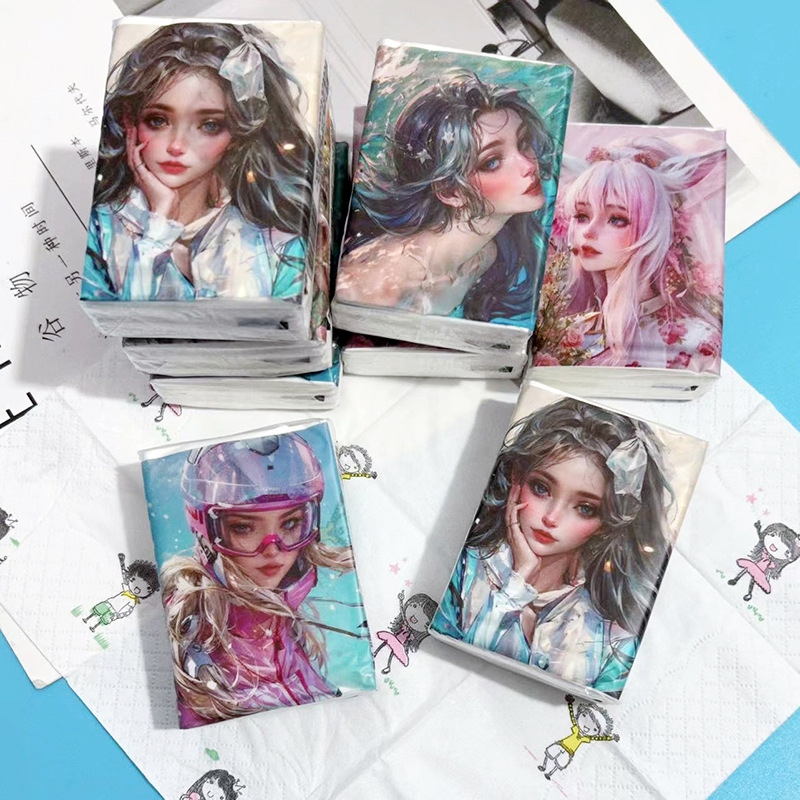 Patterned Handkerchief Paper Fairy Girl Patterned Facial Tissue Student Portable Small Pack Tissue Paper Toilet Paper Napkin Tissue