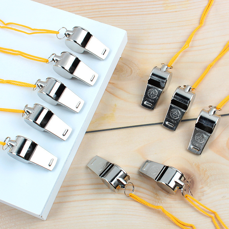Lanyard metal whistle coach referee whistle for life-saving outdoor sports competition stainless steel whistle wholesale