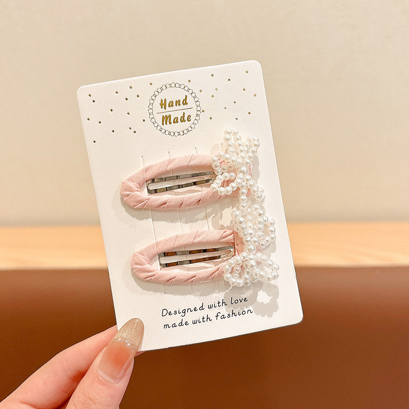 Nuevo encaje de primavera y verano, lazo de perlas, clip de BB, clip lateral de cabello roto, horquilla para niños, temperamento, todo fósforo, horquilla, tocado