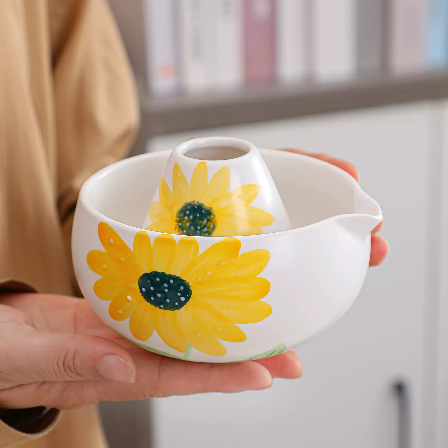 卡通田园手绘向日葵陶瓷茶具抹茶碗套装茶筅立点茶工具日式茶配件