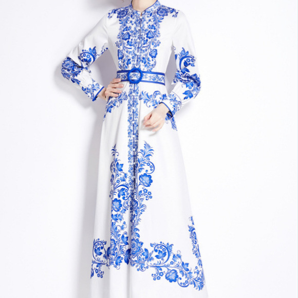 Artistic Retro Elegant Printed dress Women's Spring New Arrival French Court-Style Single-Breasted Lady Dress with Tight Waist Artistic Retro Elegant Printed dress Women's Spring New Arrival French Court-Style Single-Breasted Lady Dress with Tight Waist