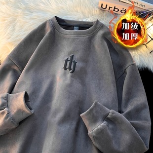 American imitation deerskin velvet men's sweatshirt spring and autumn 2025 new trend versatile long-sleeved t-shirt men's thick American style