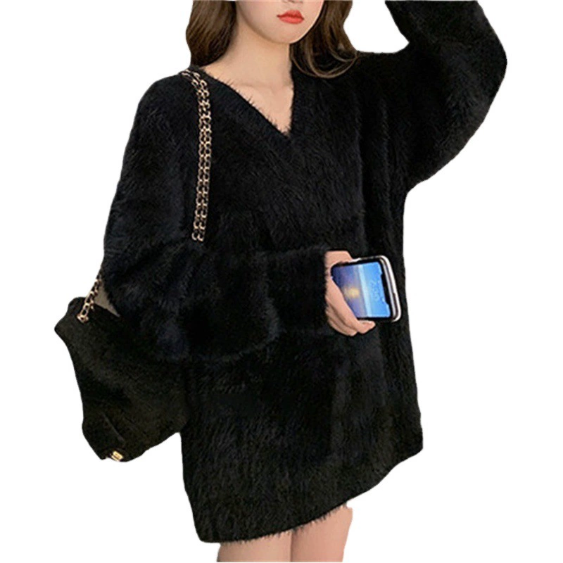 Женский свитер из искусственного кашемира, новинка на весну и осень, Корейский сладкий ленивый мягкий восковой свитер больших размеров в Корейском стиле с V-образным вырезом для женщин