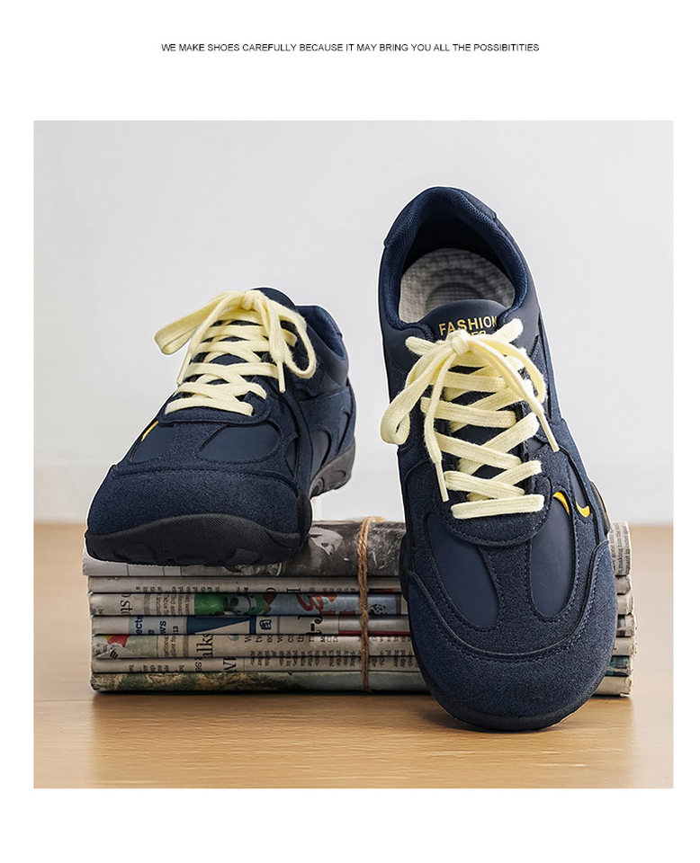 Giày sneaker nam cổ thấp nhẹ nhàng, mũi tròn, dây buộc phía trước, phong cách tối giản — KR 226m Trắng, KR226 xanh vàng chi tiết 13
