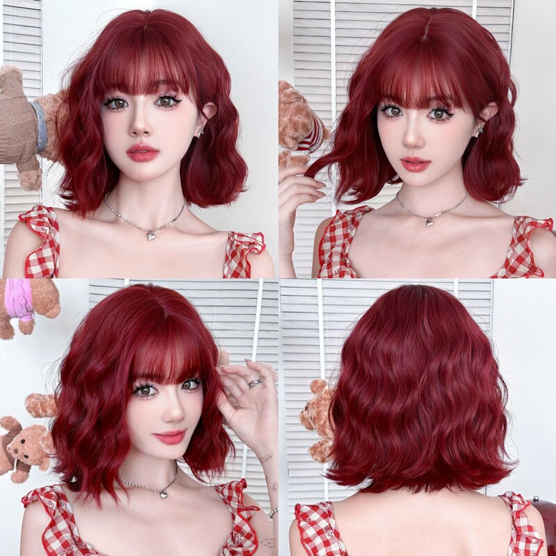 Wig for Women with Short Curly Hair Burgundy Amazon New Chemical Fiber Artificial Full Wig High Temperature Silk Pullover Short Hair Wig for Women with Short Curly Hair Burgundy Amazon New Chemical Fiber Artificial Full Wig High Temperature Silk Pullover Short Hair