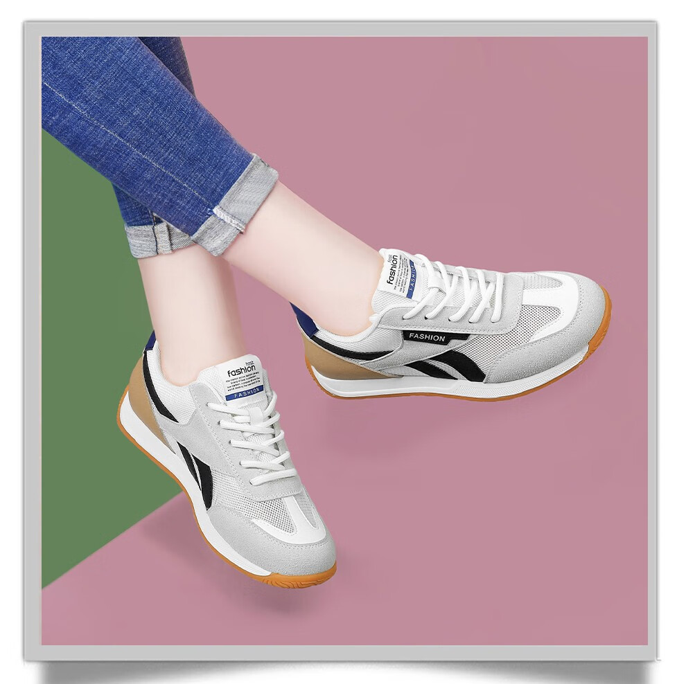 Giày thể thao nữ Dunhu dáng sneaker lưới thoáng khí, phối trắng học sinh xuân hè — Trắng cam 58369-1, 58369 Trắng xám Xuân Thu, Màu xám trắng 58369-1, 58369 Trắng cam Xuân Thu chi tiết 7