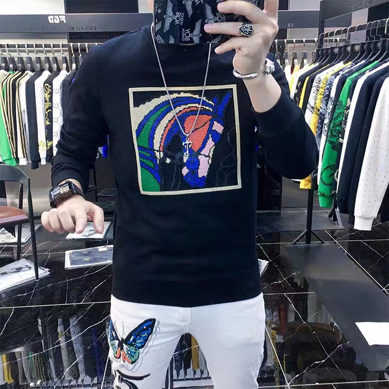 2023 Autunno colorato testa emblema ricamato affari leggero maturo slim fit casual amore cavallo guardia a maniche lunghe da uomo_voghion.com