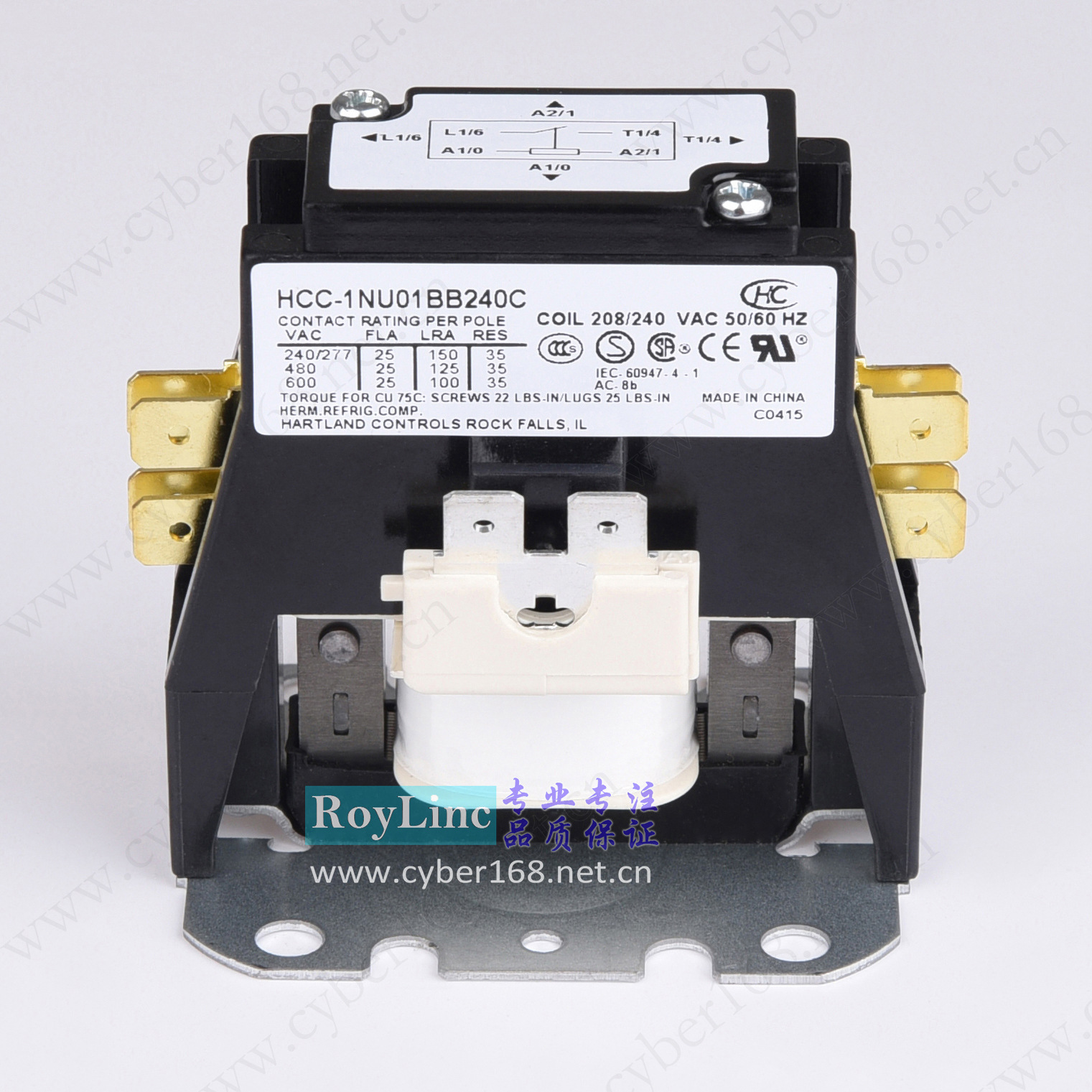 208V/240V 25A HCC-1NU01BB240C小体积 Reach单相空调交流接触器