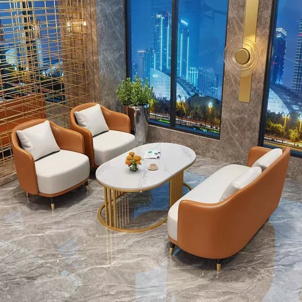 Hotel lobby reception sofa, commercial light luxury office sofa, simple sales office business reception and negotiation table