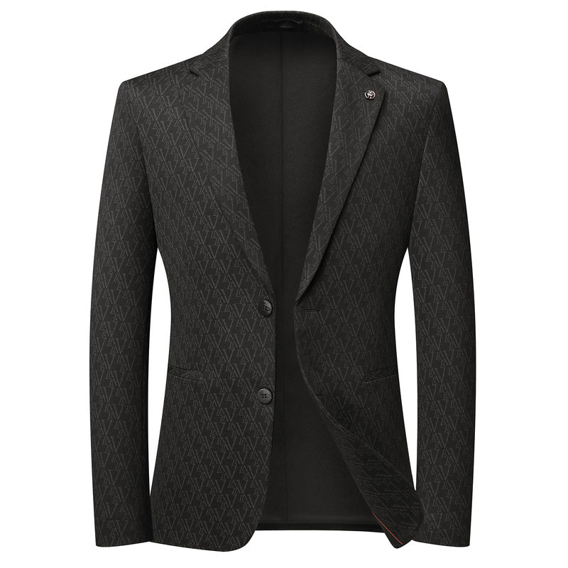 Áo vest nam dày dặn dài tay dáng ôm, dệt kim họa tiết chìm, chống nhăn, cổ vest một hàng hai cúc — Đen xám