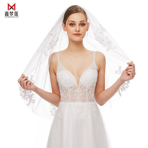 Cross-border supply bridal veil Korean style wedding dress single layer hair comb veil car bone lace sticky diamond forest style retro veil