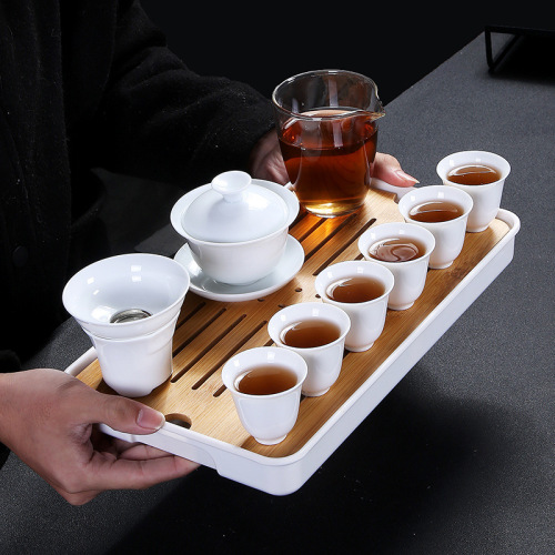 Dehua White Porcelain Travel Gongfu Tea Set Home User Outdoor Portable Tea Cup Cover Gift with Logo Printing