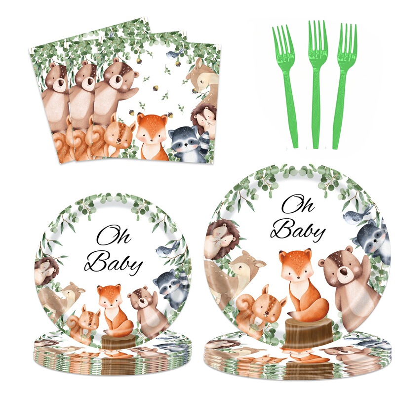 New Forest Animal Party tableware jungle Bear Zoo leaves decoration disposable arrangement paper plate paper cup New Forest Animal Party tableware jungle Bear Zoo leaves decoration disposable arrangement paper plate paper cup
