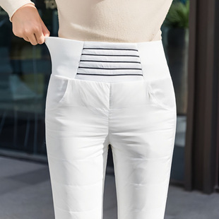 2024 New Style Down Pants Women's Outer Wear High Waist Slim Fit Slim plus size White Duck Down Thickened Warm Cotton Pants Women's Winter