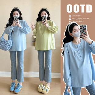 Real shot in stock ~ 2025 spring new Korean fashion age-reducing loose slim long sleeve top can be breast-feeding