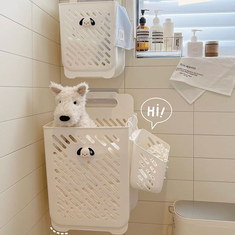 Dirty Clothes Basket Household Laundry Basket Wall-Mounted Foldableable High-Looking Bathroom Bathroom Dirty Clothes Storage Basket Large Size