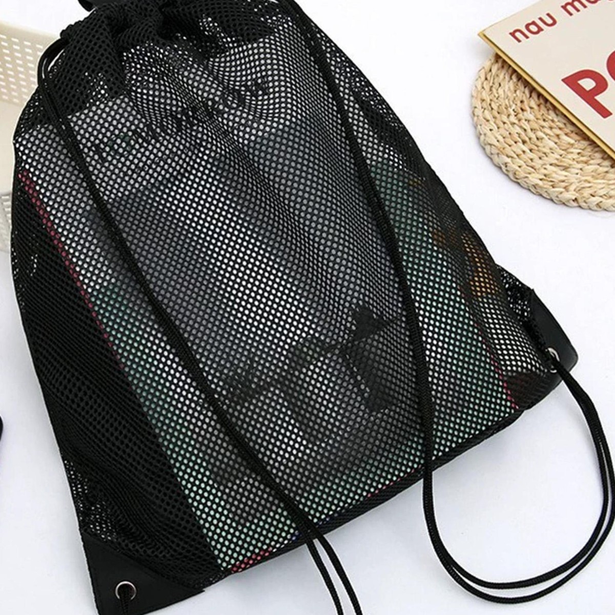 Manufacturer Wholesale Storage Sports Polyester Mesh Bag Black Drawstring Mesh Bag Football Drawstring Fitness Packaging Bag Customization