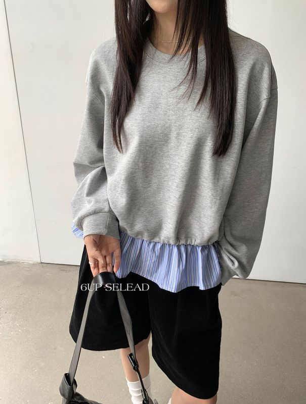 6UP韩系秋假两件条纹拼接卫衣女2025广州13行新款宽松慵懒50025|undefined