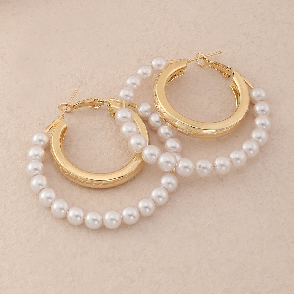Fashion Alloy Pearl Circle Earrings Simple Sweet Womenu0027s Jewelry