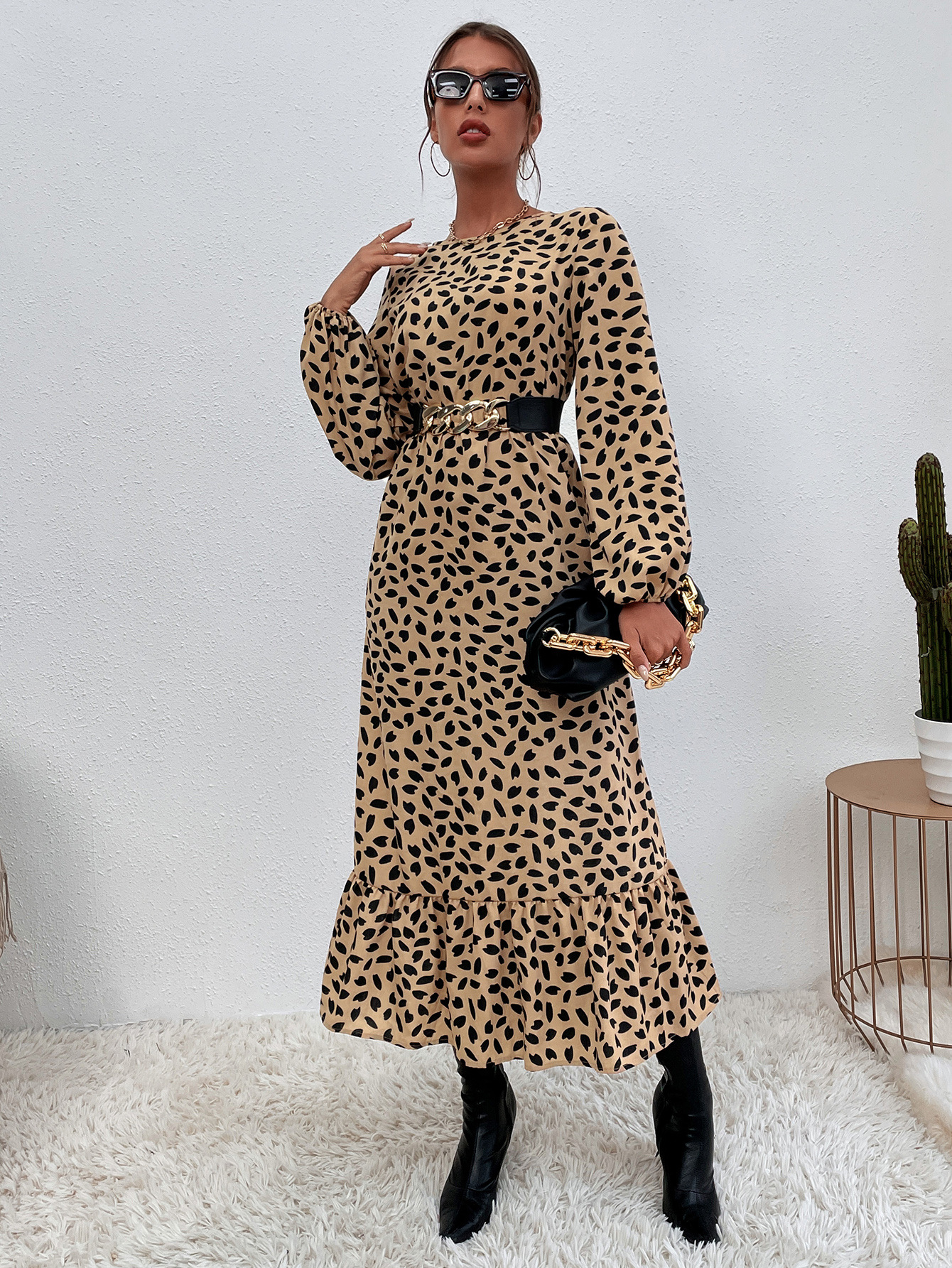 leopard print slit dress nihaostyles wholesale clothes NSJM91306