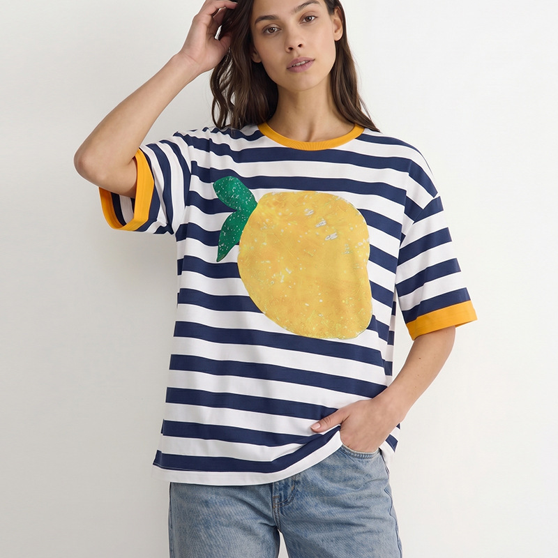 Cross-Border European and American Fashion Striped Short-Sleeve T-Shirt Women's Clothing 2026 Summer Amazon Foreign Trade Russia Loose Top Cross-Border European and American Fashion Striped Short-Sleeve T-Shirt Women's Clothing 2026 Summer Amazon Foreign Trade Russia Loose Top
