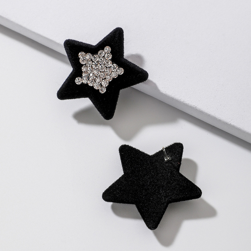 black five-pointed star triangle question mark love heart rhinestone earrings