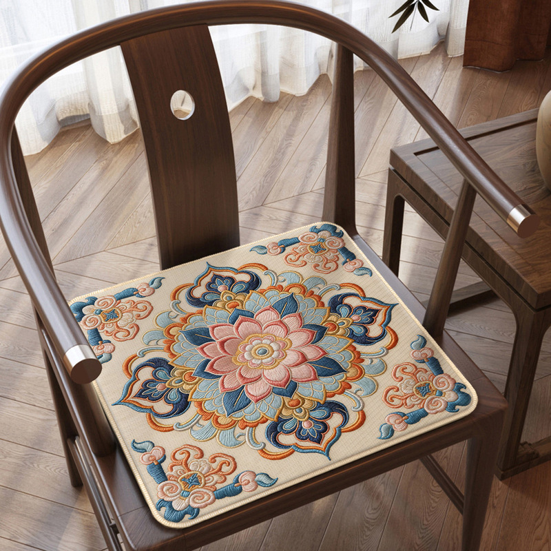 New Chinese-Style Ice Silk Cushion for Summer Tea Room, Breathable Non-Slip Tea Chair Cushion, Home Dining Room Cool and Comfortable Dining Table Chair Cushion