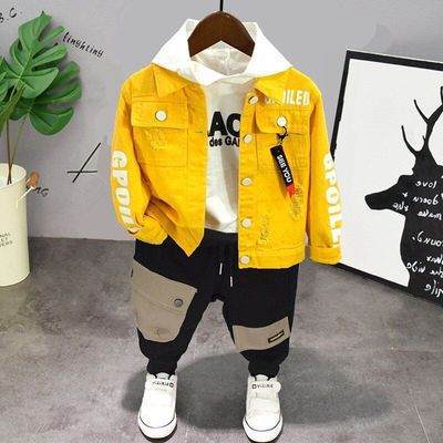 Traje de primavera para niño Traje de bebé de tres piezas de mezclilla atractivo para niño_voghion.com