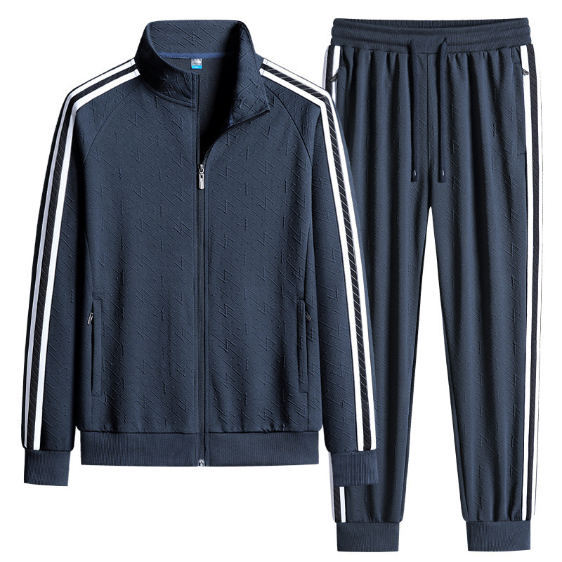 Men's Clothing Spring and autumn men's casual classic three bar suit sweatshirt with sports trousers two piece men's running suit_voghion.com