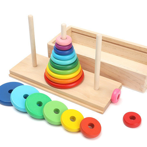 Muwanzi children's early education color recognition ten-story Tower of Hanoi removable solid wood boxed assembled educational toys