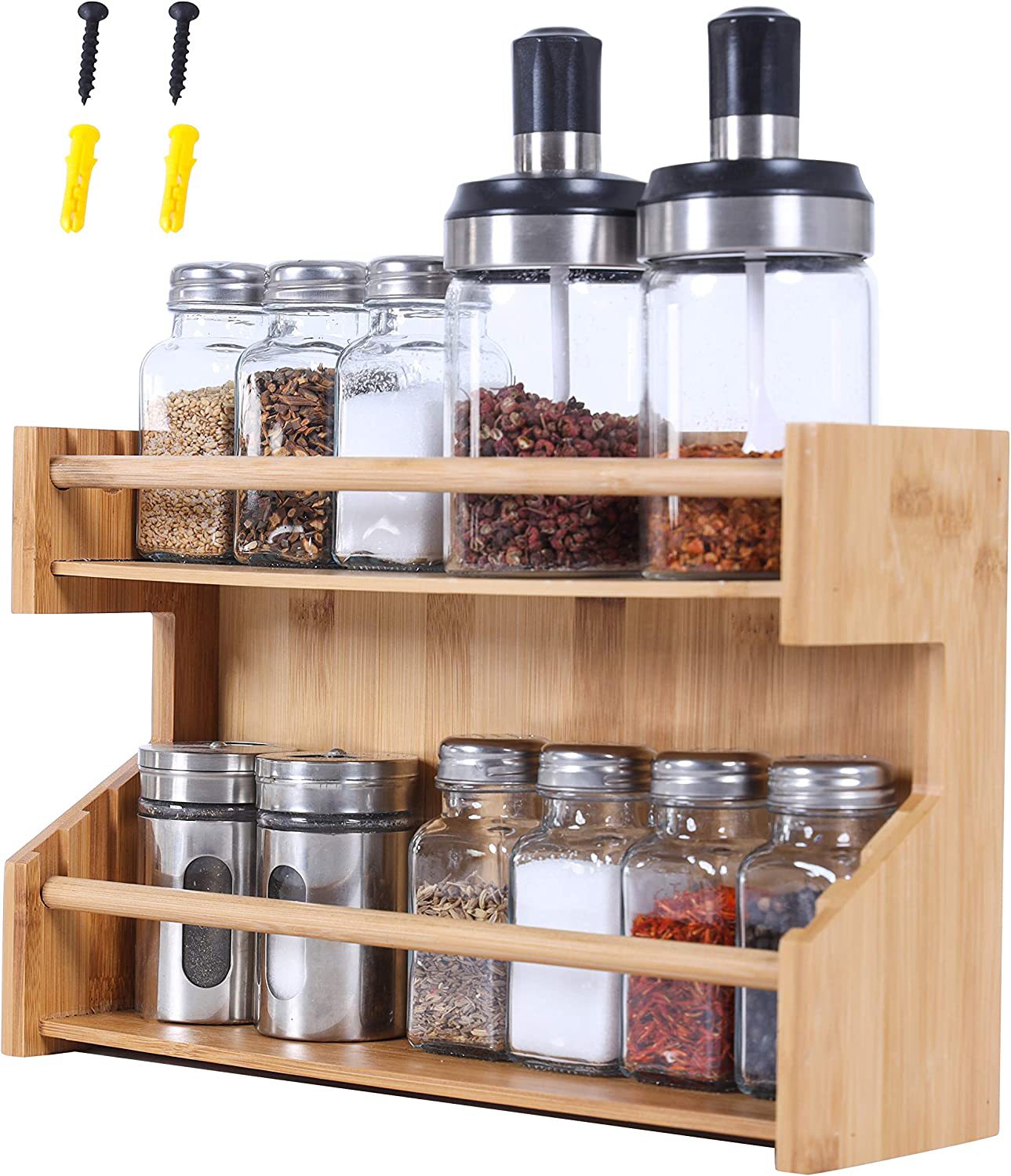 Wooden seasoning rack can adjust the scalability wall -mounted seasoning shelf cabinet seasoning storage box multi -layer wooden shelf