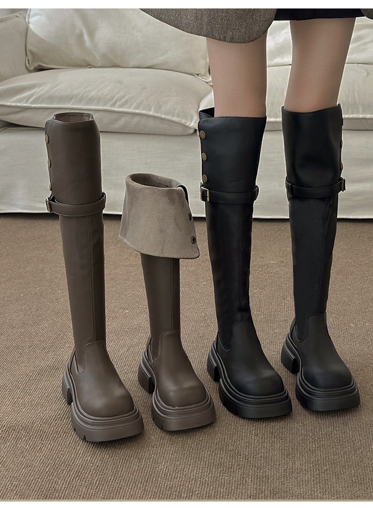 Knielang für Damen im Herbst-Winter, neuer Instagram-Zweiteiler, faltbar, Knight High 2024, kleine Stiefel mit dicken Sohlen_voghion.com