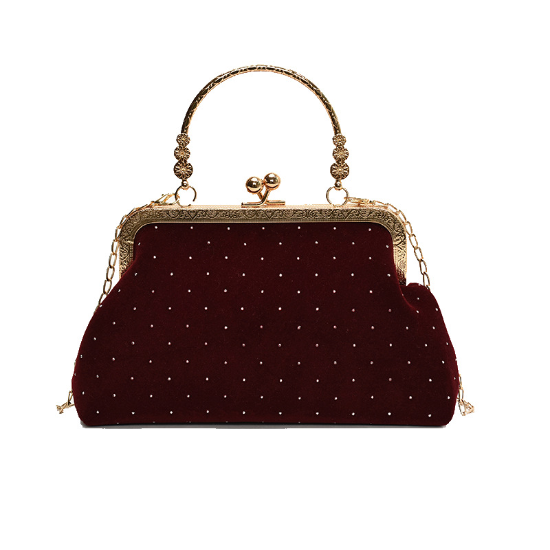 Clip, estilo de temperamento de alta gama, bolso pequeño portátil, bolso de vestido de cena para mujer, cadena de moda, bolso de concha de mensajero de un solo hombro